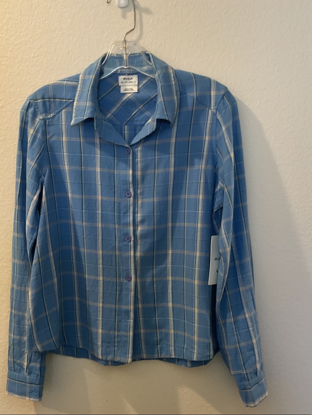 RVCA Women's Light Blue Plaid Button-Down Shirt